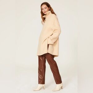 Nanushka Zitah Zuma Cream Alpaca Wool Zip-Neck Oversized Ribbed Pullover Sweater